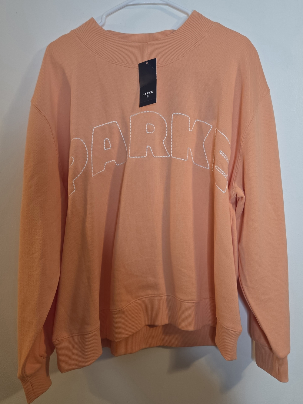 Parker Coral-Peach Embroidered Logo Pullover Sweatshirt